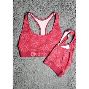 Ethika Red Floral Peony Sports Bra bundle. Women Racerback Lingerie